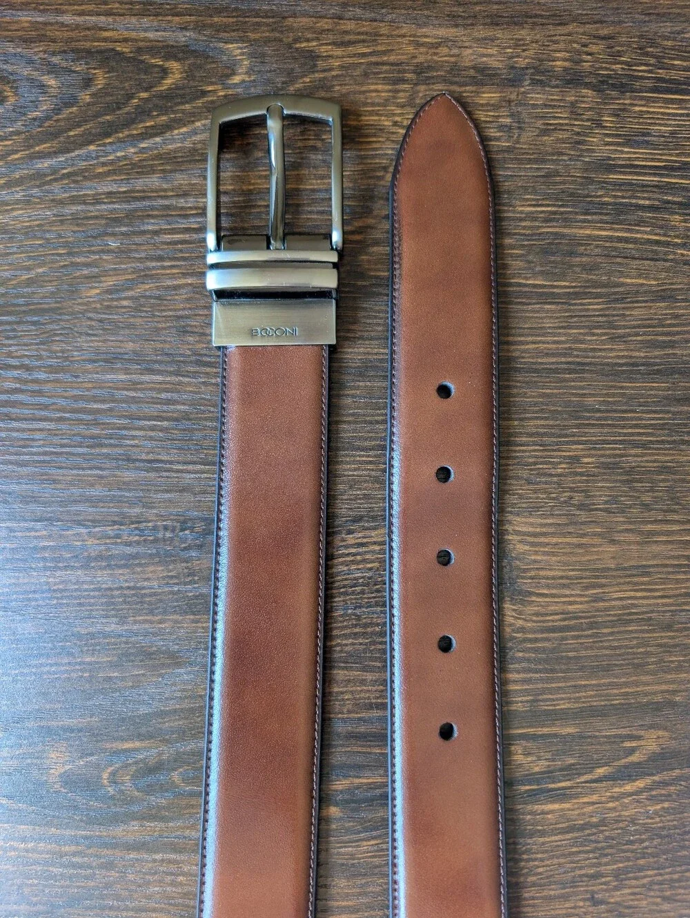 Boconi Reversible Cognac and Brown Leather Dress Belt